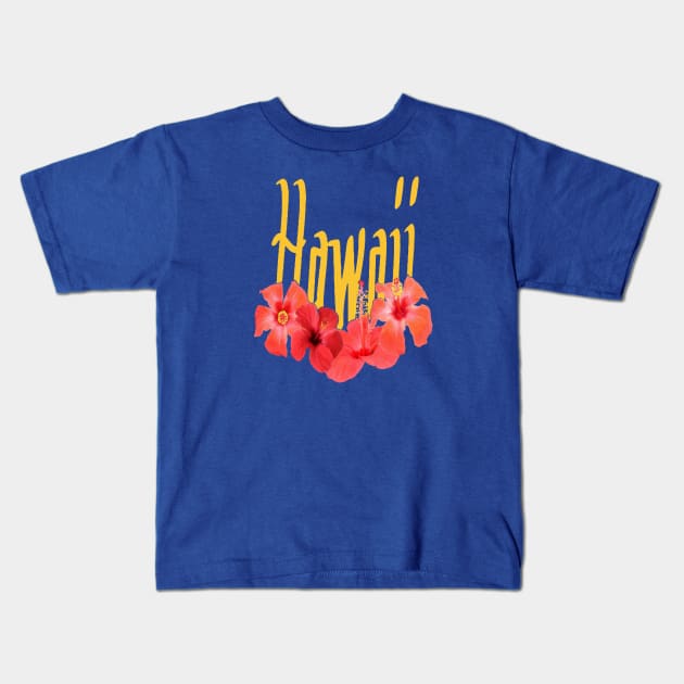 Hawaii Text With Aloha Hibiscus Garland Kids T-Shirt by taiche